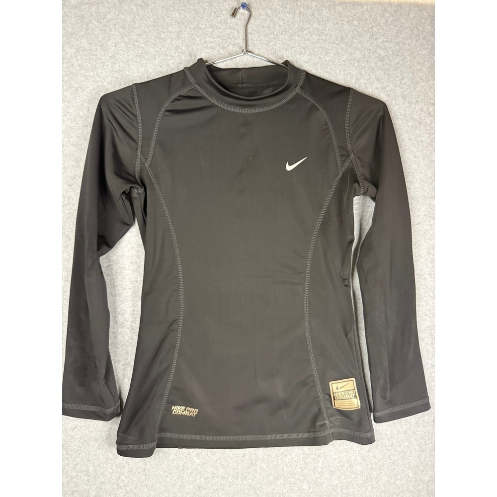 Nike Pro Combat Compression Shirt Mens Medium Black Long Sleeve Mock Neck Base